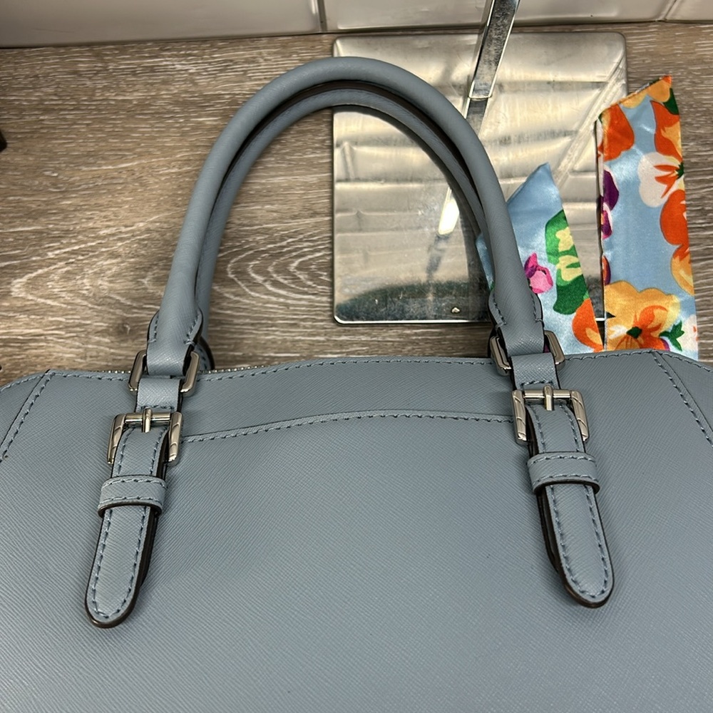 Michael Kors Blue Satchel with Floral Scarf - Picture 13 of 15